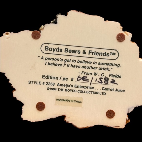 Boyds Bears & Friends. Amelia’s Enterprise… Carrot Juice  1994 - Picture 3 of 3